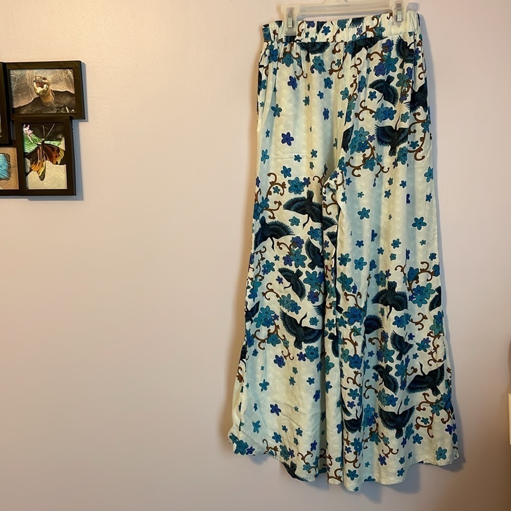 Jaase Blue Floral Bird Wide Leg Boho Palazzo Pants size XS - Picture 9 of 16